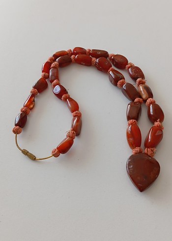 Uzun Kahve Boncuklu Akik tasli Kadın Kolye.... - Görsel 5