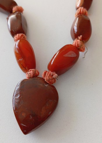 Uzun Kahve Boncuklu Akik tasli Kadın Kolye.... - Görsel 2