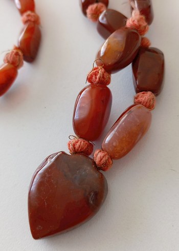 Uzun Kahve Boncuklu Akik tasli Kadın Kolye.... - Görsel 6