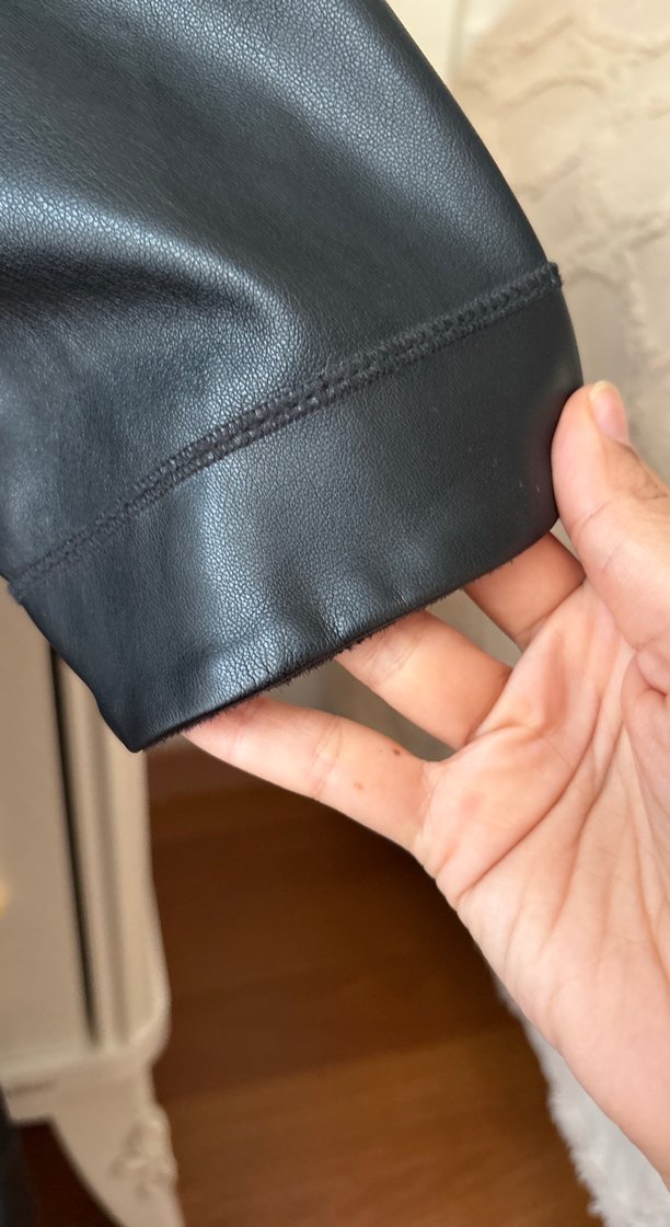 Düğmeli Siyah  Deri elbise - Görsel 5