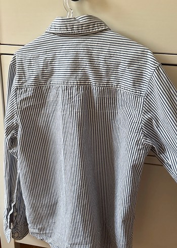 Düğmeli Gri Çizgili Keten Gömlek - Görsel 3