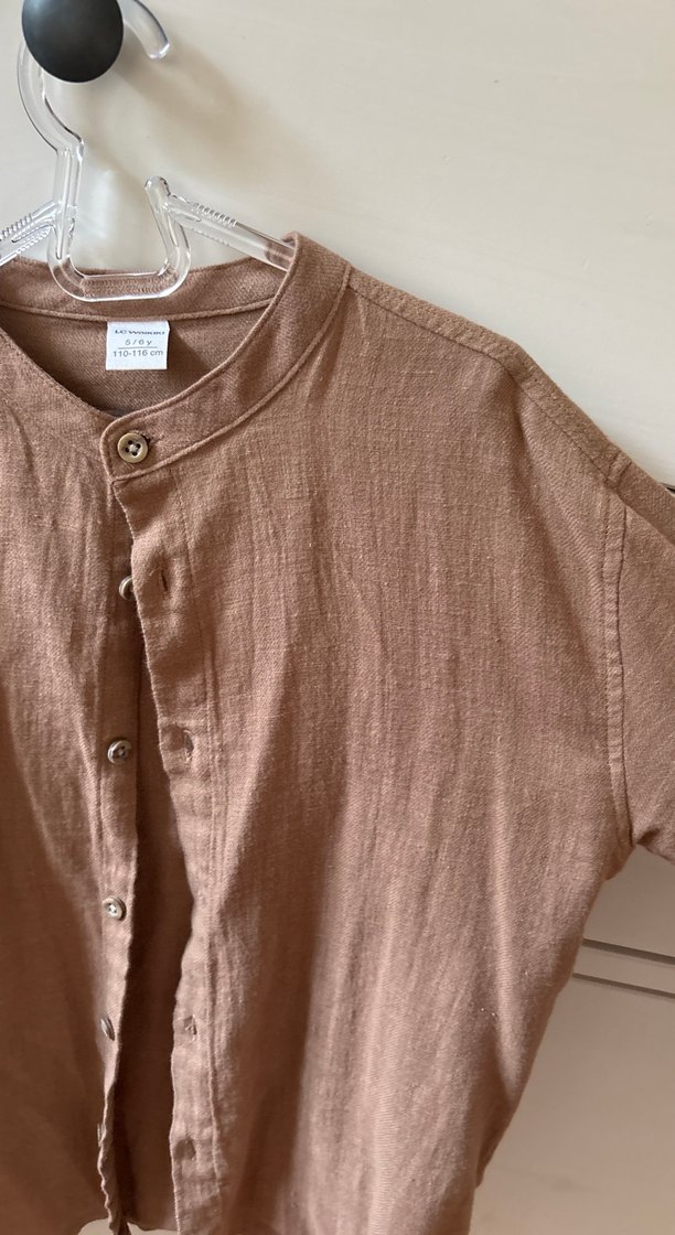 Bej Düğmeli Keten çocuk Gömlek - Görsel 2