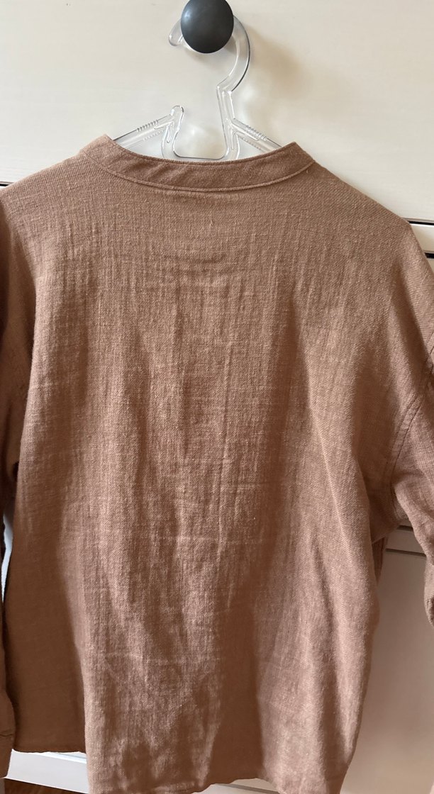 Bej Düğmeli Keten çocuk Gömlek - Görsel 3