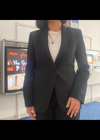 Siyah Kadın Düğmeli Ofis Blazeri - Görsel 5