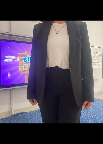 Siyah Kadın Düğmeli Ofis Blazeri - Görsel 3