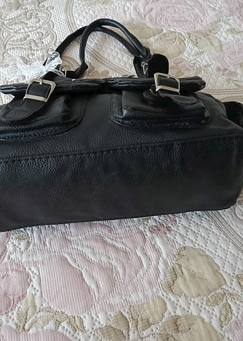 Beden siyah Renk Tokalı Siyah Deri Goth Kadın Çanta