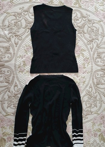 American Vintage Nakışlı Siyah Beyaz Triko bluz ve Hırka