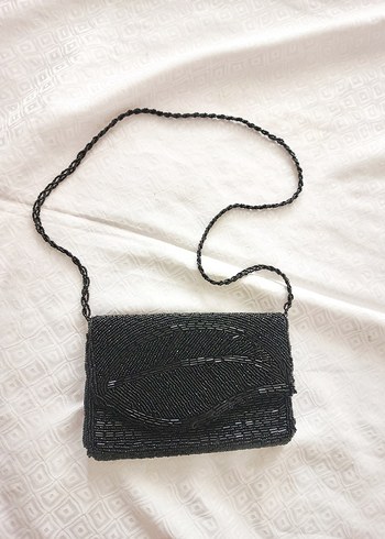 Boncuk İşlemeli Siyah Kadın kol Çanta - Görsel 3