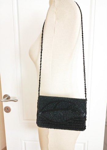 Boncuk İşlemeli Siyah Kadın kol Çanta - Görsel 4