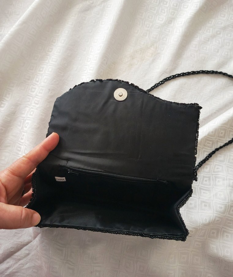 Boncuk İşlemeli Siyah Kadın kol Çanta - Görsel 5