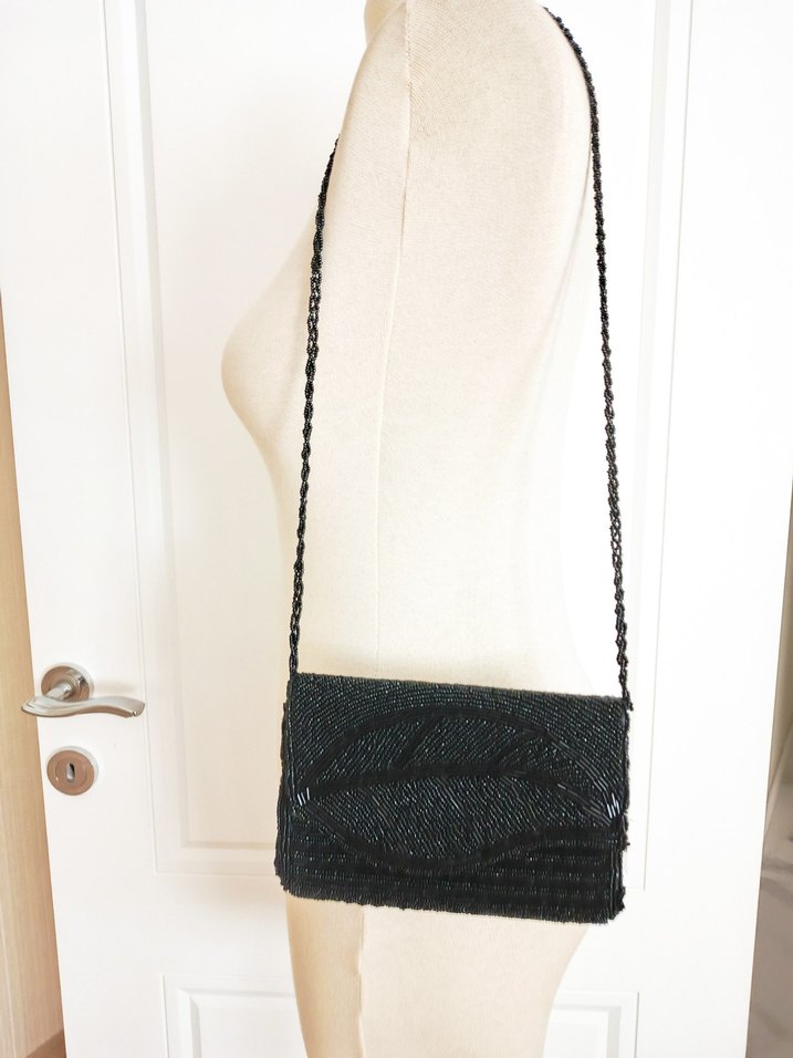 Boncuk İşlemeli Siyah Kadın kol Çanta - Görsel 4