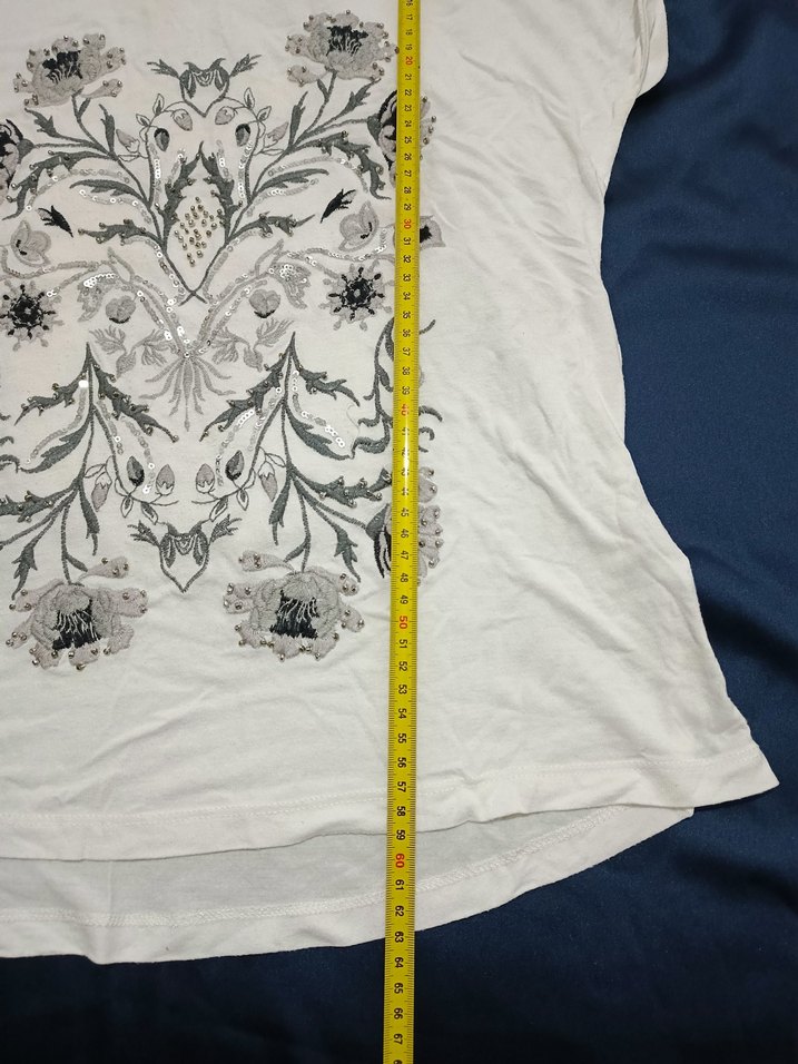 vintage tarz nakış ve pul işlemeli Kadın Tişört - Görsel 5