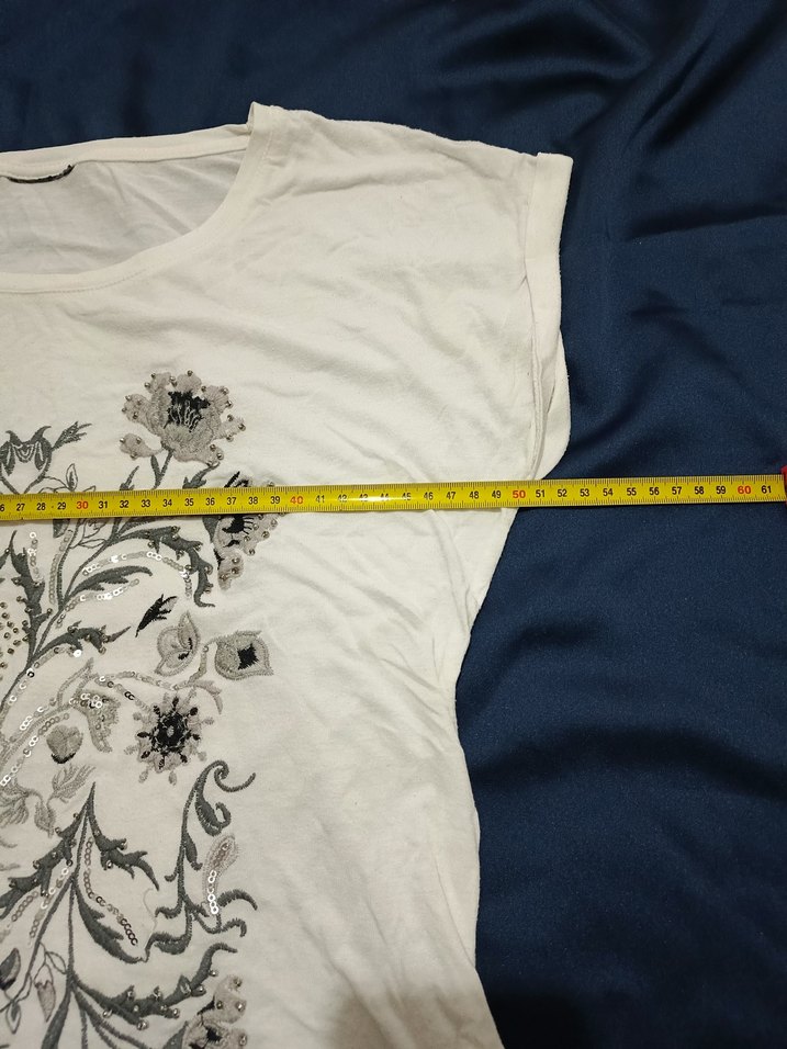 vintage tarz nakış ve pul işlemeli Kadın Tişört - Görsel 4