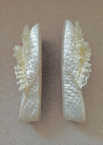 Dantel Fırfırlı kurdeleli krem renkKadın Terlik - Görsel 4