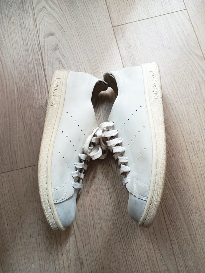 ekru renk Adidas stan Smith Kadın Spor Ayakkabı - Görsel 3