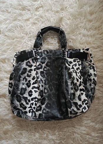 Beden vintage tarz leopar desenli kol çantası
