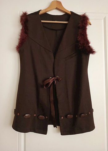 vintage tarz orjinal peluş tüylü kurdele bağlamalı yelek - Görsel 4