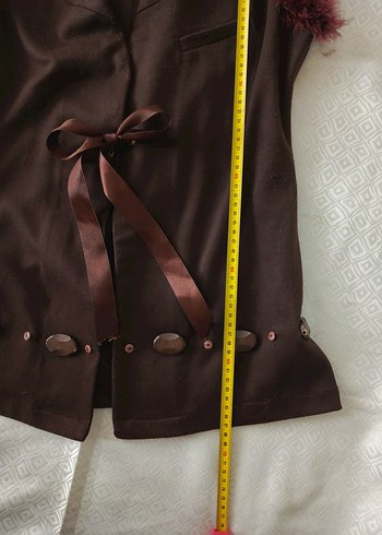 vintage tarz orjinal peluş tüylü kurdele bağlamalı yelek - Görsel 6