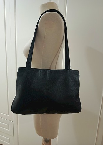 vintage metal zımba Detaylı Siyah Deri Kadın kol Çantası - Görsel 2