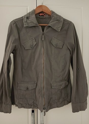 vintage tarz çiftFermuarlı haki renk Kadın Ceket - Görsel 5