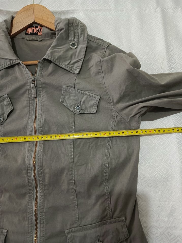 vintage tarz çiftFermuarlı haki renk Kadın Ceket - Görsel 4
