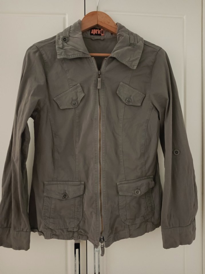 vintage tarz çiftFermuarlı haki renk Kadın Ceket - Görsel 5