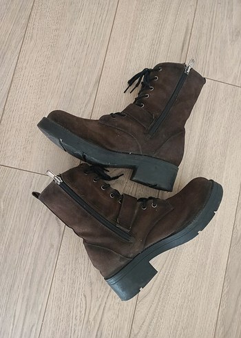 Kahverengi metal boncuklu gerçek nubuk Biker Bot - Görsel 2