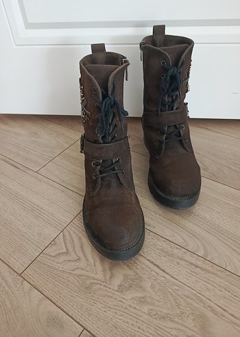 Kahverengi metal boncuklu gerçek nubuk Biker Bot - Görsel 3