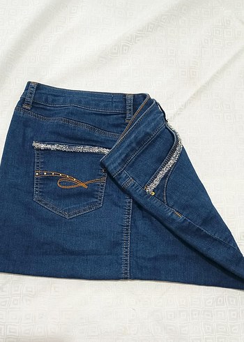 vintage cep kenarları işlemeli lacivert Mini Kot Etek - Görsel 2