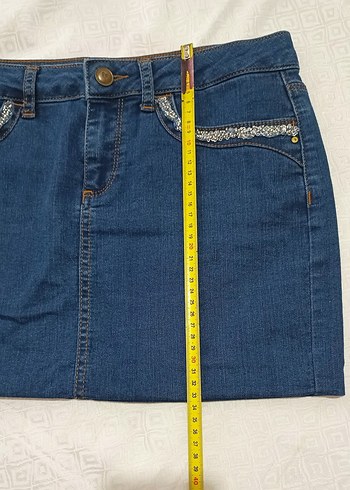 vintage cep kenarları işlemeli lacivert Mini Kot Etek - Görsel 5