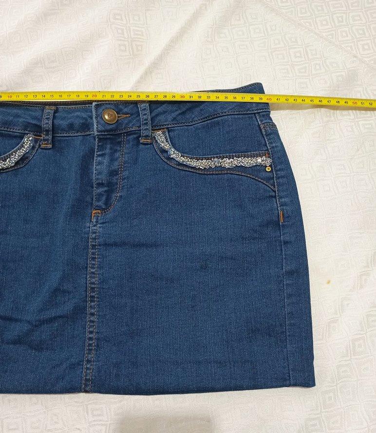 vintage cep kenarları işlemeli lacivert Mini Kot Etek - Görsel 4