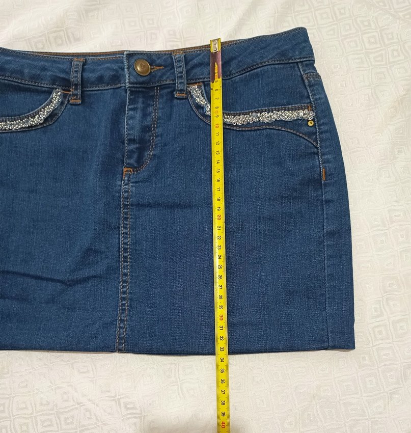 vintage cep kenarları işlemeli lacivert Mini Kot Etek - Görsel 5