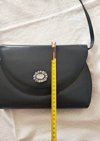 vintage gerçek deri ışıltılı taşlı askılı kol çantası - Görsel 6