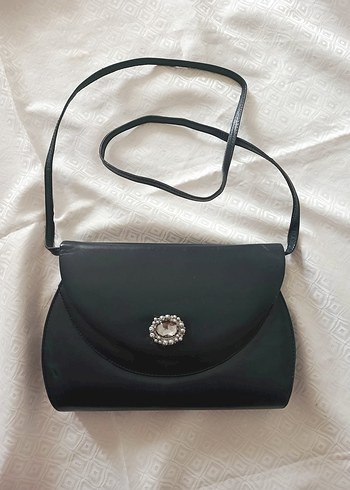 vintage gerçek deri ışıltılı taşlı askılı kol çantası - Görsel 2