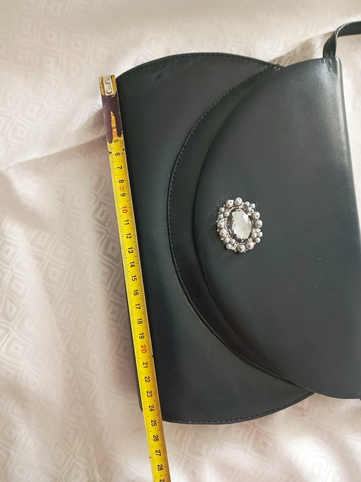 vintage gerçek deri ışıltılı taşlı askılı kol  çantası - Görsel 5