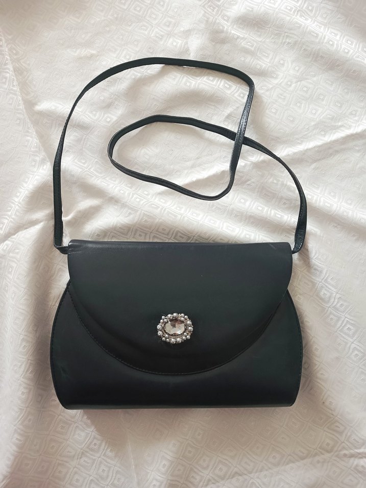 vintage gerçek deri ışıltılı taşlı askılı kol  çantası - Görsel 2