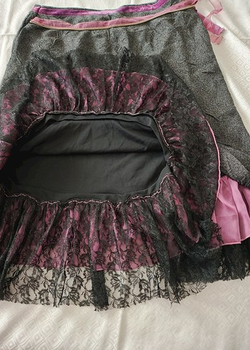 vintage tarz dantel fırfırlı ve kurdele detaylı Gotik Midi Etek - Görsel 4