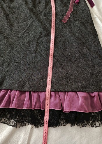 vintage tarz dantel fırfırlı ve kurdele detaylı Gotik Midi Etek - Görsel 6