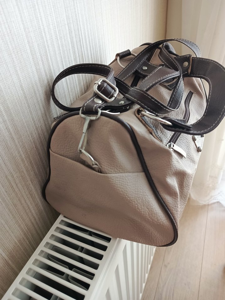 vintage tarz bej Deri Kadın kol Çanta - Görsel 3