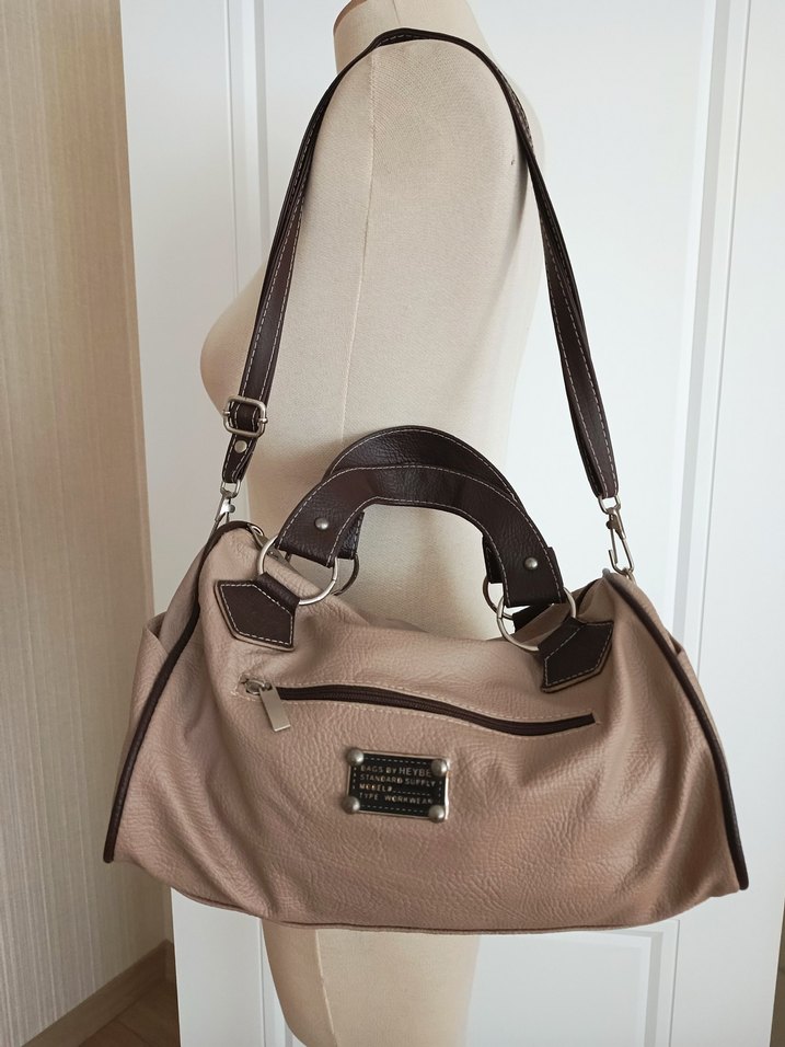 vintage tarz bej Deri Kadın kol Çanta - Görsel 5