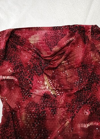 l Beden Vintage degaje yakalı pırıltılı bluz