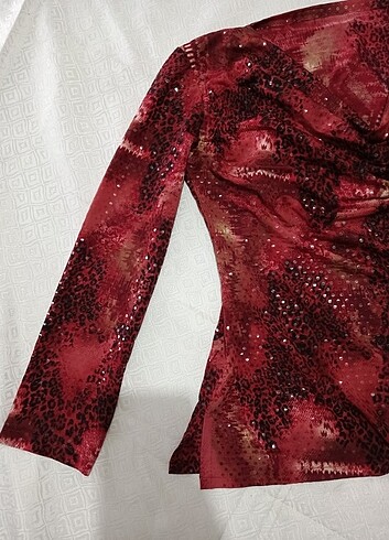 l Beden bordo Renk Vintage degaje yakalı pırıltılı bluz