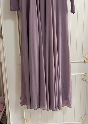 Uzun Kollu Mor Kadın Abiye Elbise - Görsel 4