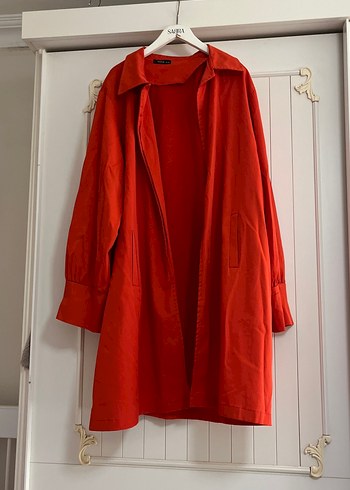 Turuncu Uzun Trençkot - Görsel 3