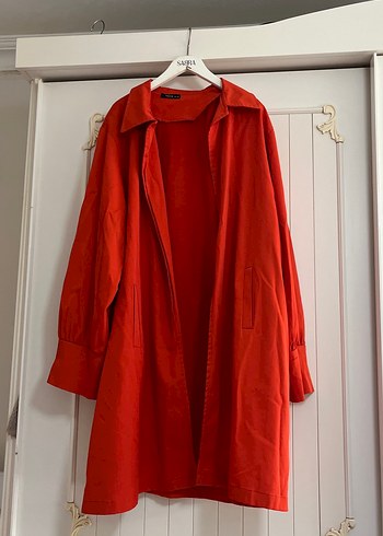 Turuncu Uzun Trençkot - Görsel 2