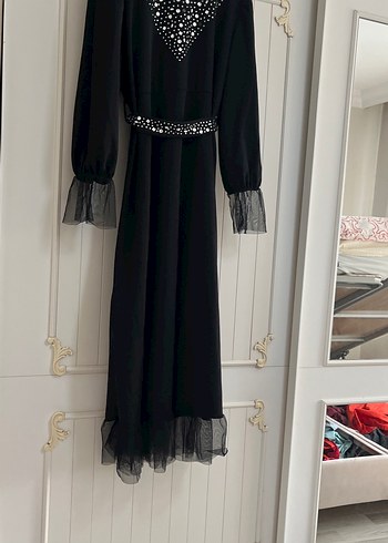 Siyah Uzun, Payetli Gotik Elbise - Görsel 3
