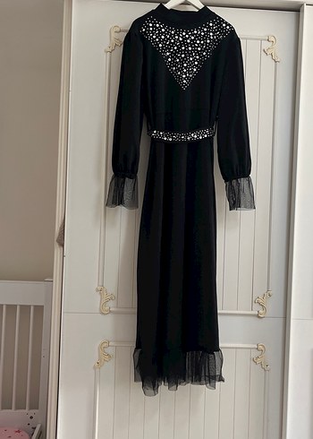 Siyah Uzun, Payetli Gotik Elbise - Görsel 2