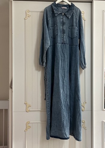 Kadın Mavi Denim Uzun Elbise - Görsel 2