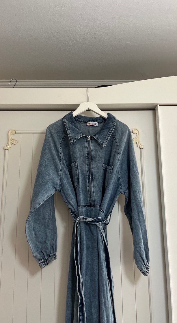 Kadın Mavi Denim Uzun Elbise - Görsel 3