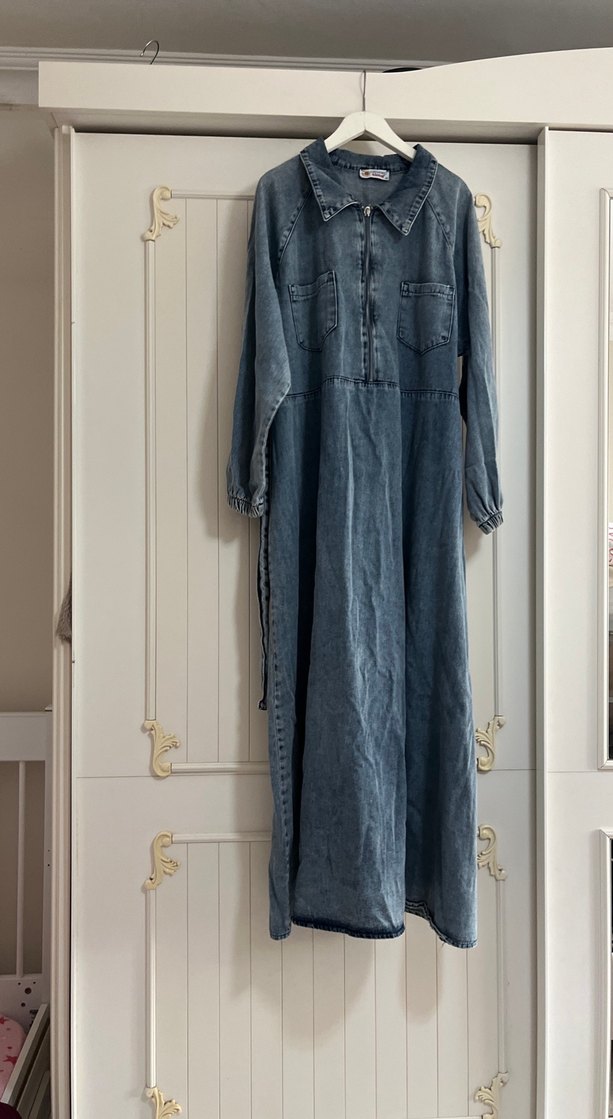 Kadın Mavi Denim Uzun Elbise - Görsel 2